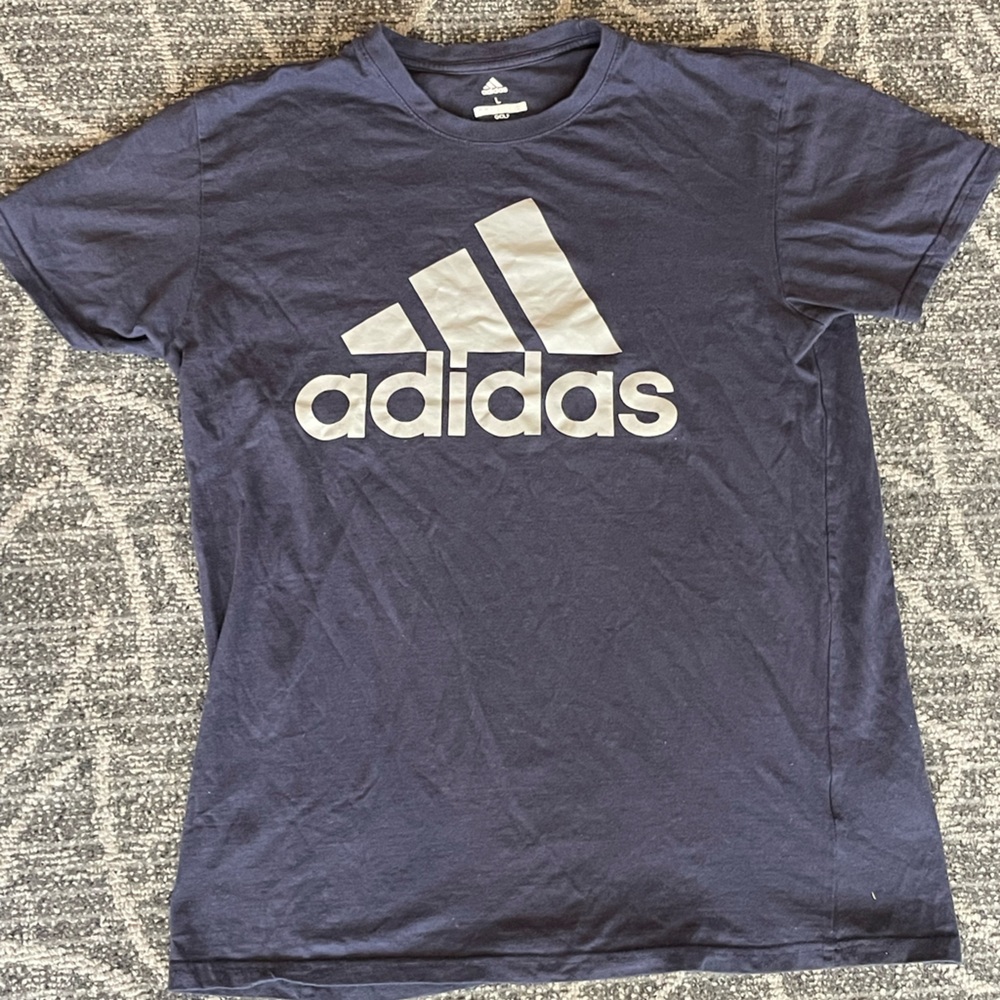 Adidas Men's Dark Blue Tee with White Logo